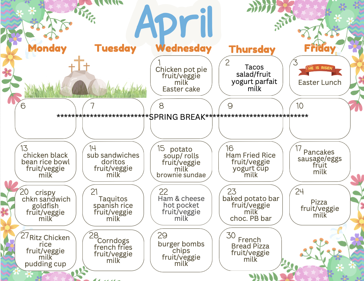 April Lunch Menu
